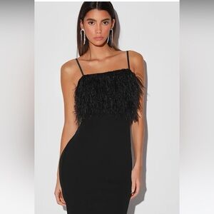 LULUS glamorous as always black feather sleeveless mermaid gown